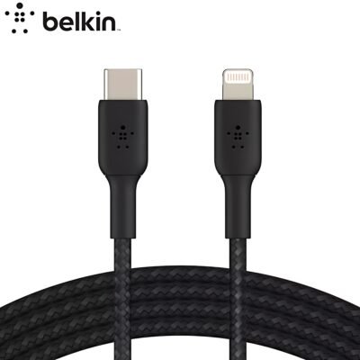 BELKIN Câble Nylon Renforcée USB-C vers Lightning (2m, Noir) _ CAA004BT2MBK