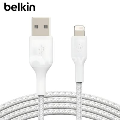 BELKIN Câble Nylon tressé USB-A vers Lightning (0,15m, Blanc) _ CAA002BT0MWH