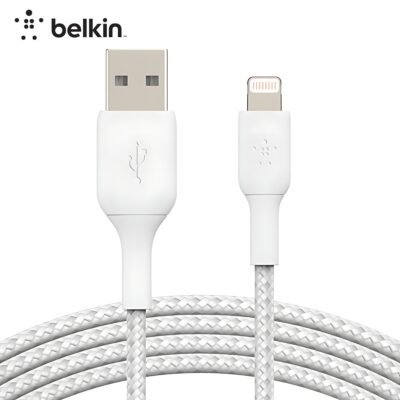 BELKIN Câble Nylon tressé USB-A vers Lightning (2m, Blanc) _ CAA002BT2MWH