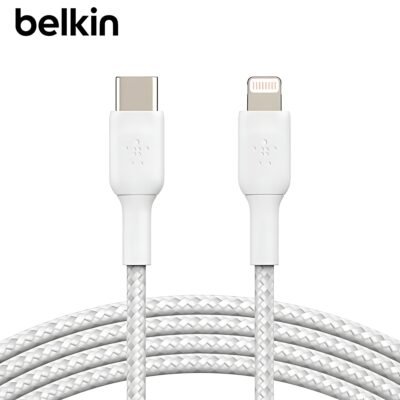 BELKIN Câble Nylon tressé USB-C vers Lightning (1m, Blanc) _ CAA004BT1MWH
